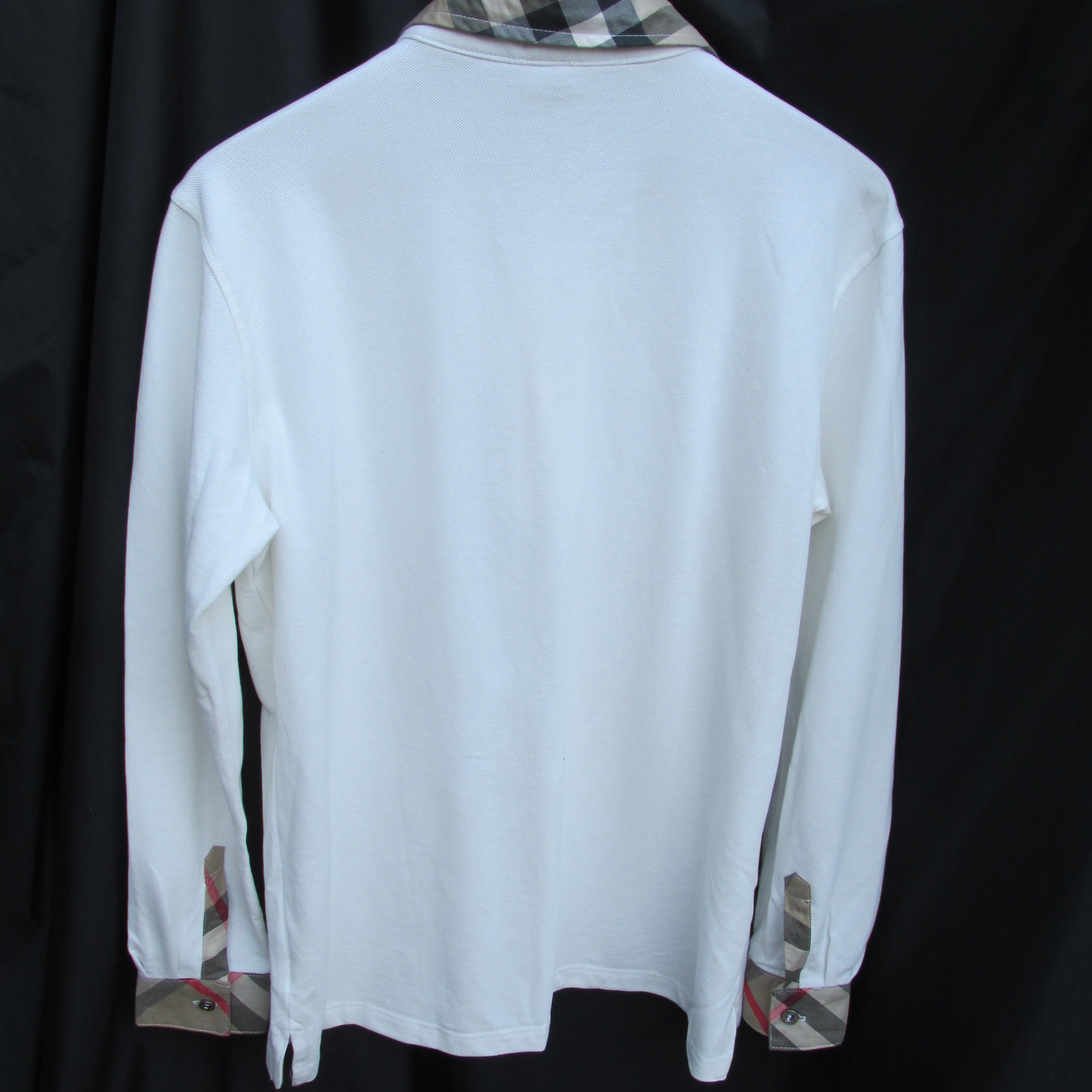 Burberry Brit Long Sleeve White Nova Check Polo Mens L Shirt Top